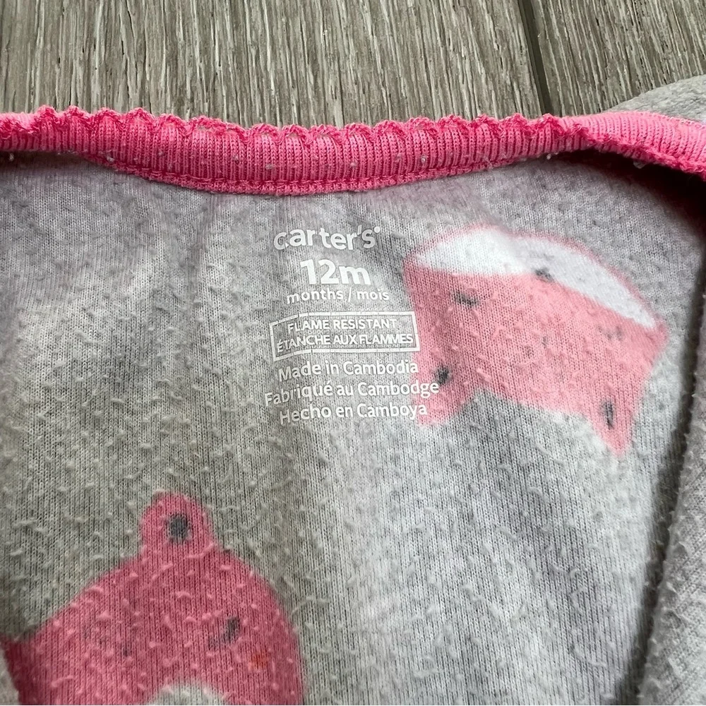 CARTERS FLEECE ZIP UP FOOTED SLEEPER ANIMALS GREY 12MO